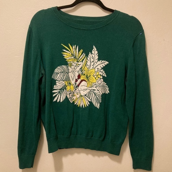 Women’s Vintage Green Sweater with Tropical Design Size Small - Picture 1 of 5